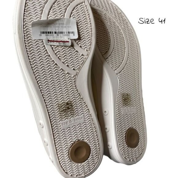 Rag & Bone Standard Issue Sneakers High Tops Canvas White Silver Lace Ups sz 11 - Picture 11 of 16